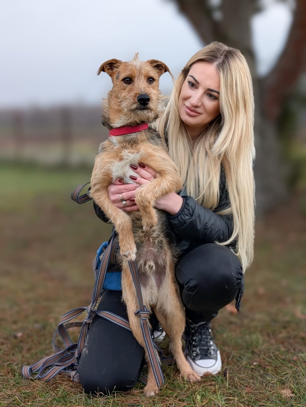Kasia with an animal under the care of Morusek Foundation